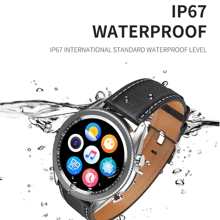 M98 1.28인치 IPS 컬러 스크린 IP67 방수 스마트워치, 수면 모니터 / 심박수 모니터 / 블루투스 통화 지원, 스타일: 가죽 스트랩, 가죽 스트랩(실버), 가죽 스트랩(블랙)