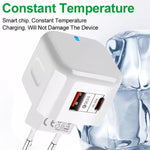 20W PD + QC 3.0 듀얼 포트 여행용 충전기 전원 어댑터, US 플러그, EU 플러그, UK 플러그
