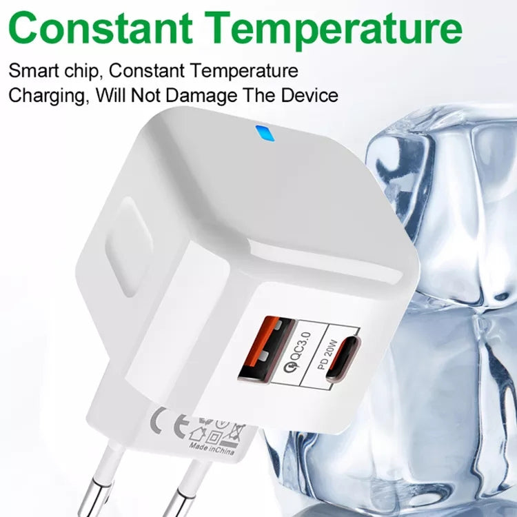 20W PD + QC 3.0 듀얼 포트 여행용 충전기 전원 어댑터, US 플러그, EU 플러그, UK 플러그