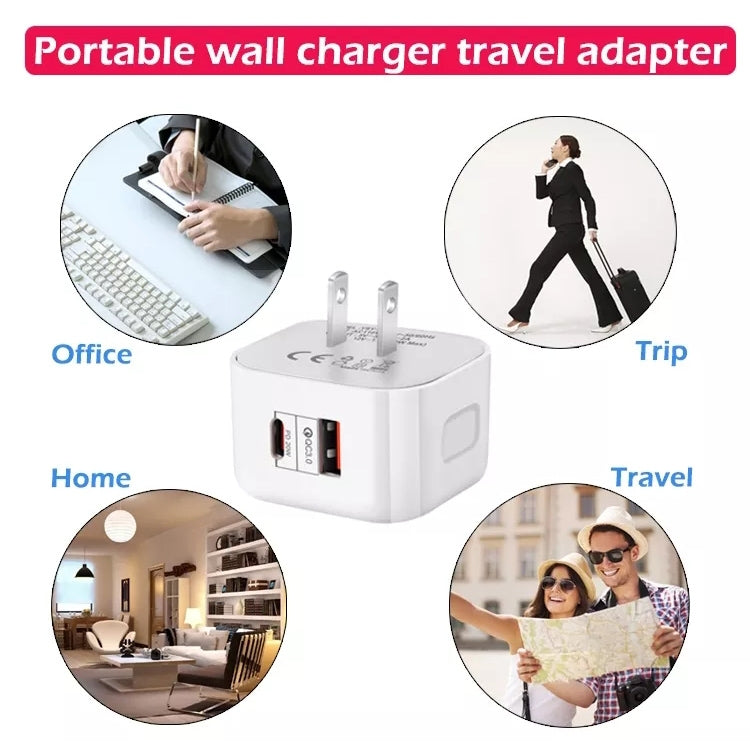 20W PD + QC 3.0 듀얼 포트 여행용 충전기 전원 어댑터, US 플러그, EU 플러그, UK 플러그