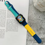 실리콘 컬러 매칭 교체용 시계줄, 애플 워치 시리즈 6 & SE & 5 & 4 40mm / 3 & 2 & 1 38mm용, 애플 워치 40mm/38mm용(검정+빨강+흰색), 애플 워치 40mm/38mm용(빨강+흰색+검정), 애플 워치 40mm/38mm용(연파랑+진파랑+노랑)