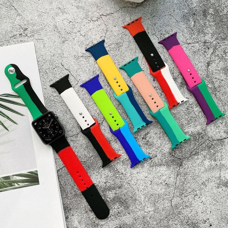 실리콘 컬러 매칭 교체용 시계줄, 애플 워치 시리즈 6 & SE & 5 & 4 44mm / 3 & 2 & 1 42mm용, 애플 워치 44mm/42mm용(검정+빨강+흰색), 애플 워치 44mm/42mm용(연파랑+진파랑+노랑)