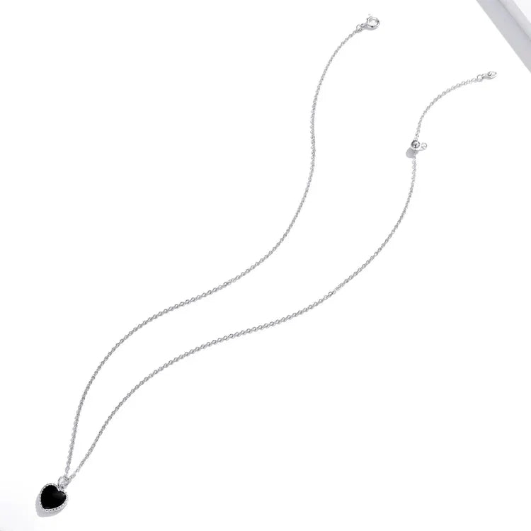 S925 스털링 실버 블랙 하트 여성 목걸이 쥬얼리, 블랙 하트