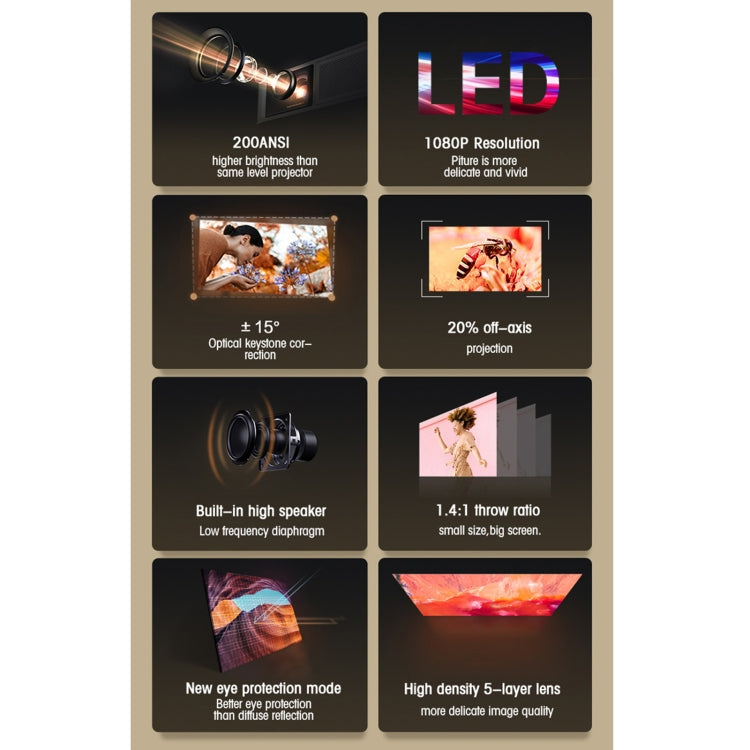 T10 1920x1080P 3600 루멘 휴대용 홈 시어터 LED HD 디지털 프로젝터, 안드로이드 버전, 안드로이드 버전