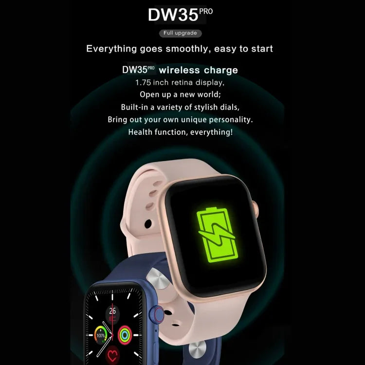 DW35PRO 1.75인치 컬러 스크린 IPX7 방수 스마트워치, 블루투스 받기 및 거절 / 수면 모니터링 / 심박수 모니터링 지원, 스타일: 실리콘 스트랩, 실리콘 스트랩(레드), 실리콘 스트랩(화이트), 실리콘 스트랩(핑크), 실리콘 스트랩(블루)