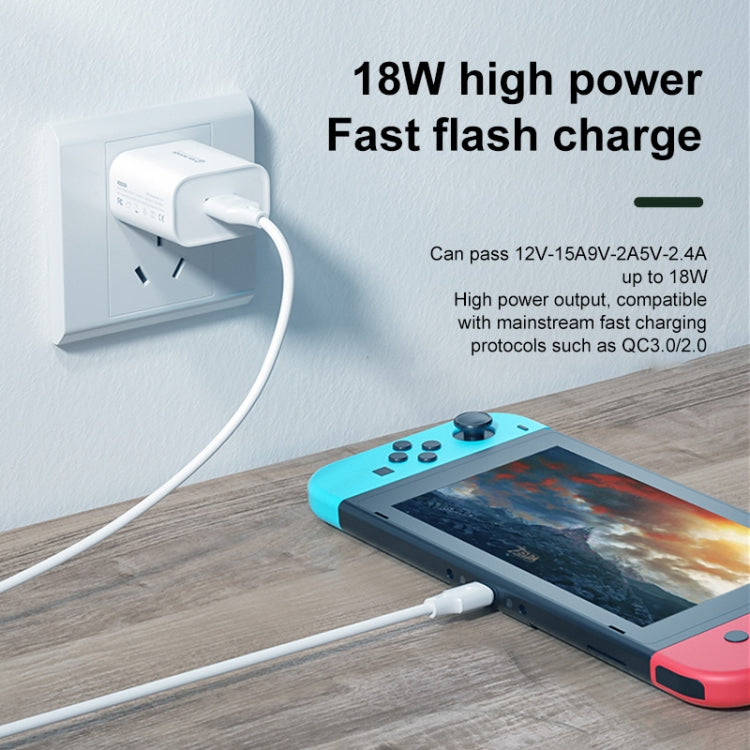 WK WP-U57 18W 스피드 QC3.0 고속 충전기 + USB to 타입-C / USB-C 데이터 케이블, US 플러그