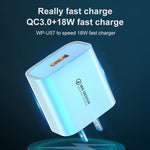 WK WP-U57 맥스 18W 맥스스피드 QC3.0 고속 충전기 + USB to 8핀 데이터 케이블, US 플러그, EU 플러그
