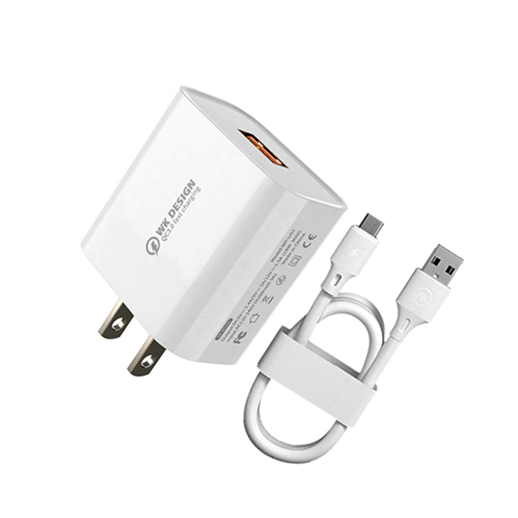 WK WP-U57 맥스 18W 맥스스피드 QC3.0 고속 충전기 + USB to 8핀 데이터 케이블, US 플러그, EU 플러그