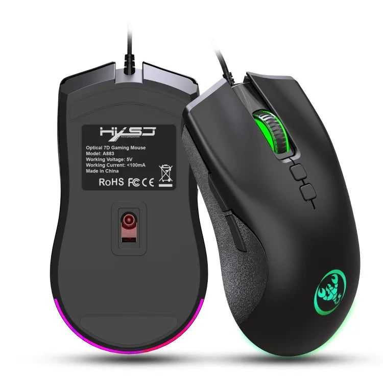 HXSJ A883 7키 6400DPI RGB 라이트 기계식 게이밍 유선 마우스