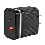 RSY USB + USB-C / Type-C 듀얼 포트 고속 충전 여행용 충전기, US 플러그, EU 플러그