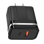 RSY USB + USB-C / Type-C 듀얼 포트 고속 충전 여행용 충전기, US 플러그, EU 플러그