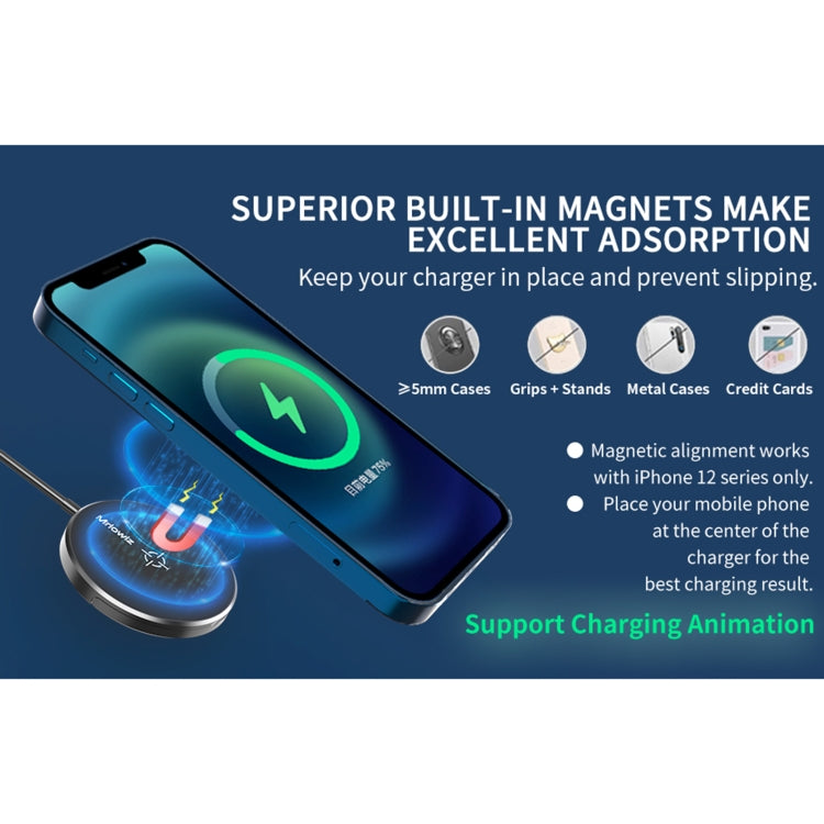 Mriowiz M-2001W 15W 데스크톱 MagSafe 자기 무선 충전기 iPhone 12 시리즈용, USB + USB-C / 타입-C 데이터 케이블 및 홀더 포함