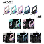 AKZ-022 USB + 3.5mm 포트 고양이 귀 디자인 접이식 LED 헤드셋 마이크 포함