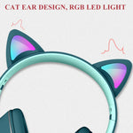 AKZ-022 USB + 3.5mm 포트 고양이 귀 디자인 접이식 LED 헤드셋 마이크 포함