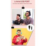 AKZ-022 USB + 3.5mm 포트 고양이 귀 디자인 접이식 LED 헤드셋 마이크 포함