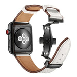 천연 가죽 + 나비형 블랙 버클 교체용 시계줄, Apple Watch 시리즈 6 & SE & 5 & 4 44mm / 3 & 2 & 1 42mm용, Apple Watch 시리즈 7 45mm / 6 & SE & 5 & 4 44mm / 3 & 2 & 1 42mm용 블랙 버클