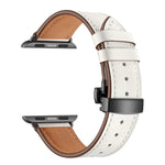 천연 가죽 + 나비형 블랙 버클 교체용 시계줄, Apple Watch 시리즈 6 & SE & 5 & 4 44mm / 3 & 2 & 1 42mm용, Apple Watch 시리즈 7 45mm / 6 & SE & 5 & 4 44mm / 3 & 2 & 1 42mm용 블랙 버클