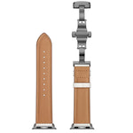 천연 가죽 + 나비형 블랙 버클 교체용 시계줄, Apple Watch 시리즈 6 & SE & 5 & 4 44mm / 3 & 2 & 1 42mm용, Apple Watch 시리즈 7 45mm / 6 & SE & 5 & 4 44mm / 3 & 2 & 1 42mm용 블랙 버클