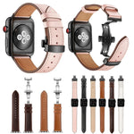 천연 가죽 + 나비형 블랙 버클 교체용 시계줄, Apple Watch 시리즈 6 & SE & 5 & 4 44mm / 3 & 2 & 1 42mm용, Apple Watch 시리즈 7 45mm / 6 & SE & 5 & 4 44mm / 3 & 2 & 1 42mm용 블랙 버클