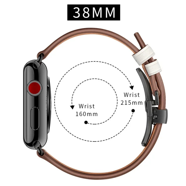 천연 가죽 + 나비형 블랙 버클 교체용 시계줄, Apple Watch 시리즈 6 & SE & 5 & 4 40mm / 3 & 2 & 1 38mm용, Apple Watch 시리즈 8&7 41mm / SE 2&6&SE&5&4 40mm / 3&2&1 38mm용 블랙 버클