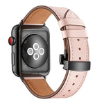 천연 가죽 + 나비형 블랙 버클 교체용 시계줄, Apple Watch 시리즈 6 & SE & 5 & 4 40mm / 3 & 2 & 1 38mm용, Apple Watch 시리즈 8&7 41mm / SE 2&6&SE&5&4 40mm / 3&2&1 38mm용 블랙 버클