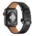 천연 가죽 + 나비형 블랙 버클 교체용 시계줄, Apple Watch 시리즈 6 & SE & 5 & 4 40mm / 3 & 2 & 1 38mm용, Apple Watch 시리즈 8&7 41mm / SE 2&6&SE&5&4 40mm / 3&2&1 38mm용 블랙 버클
