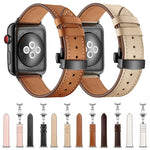 천연 가죽 + 나비형 블랙 버클 교체용 시계줄, Apple Watch 시리즈 6 & SE & 5 & 4 40mm / 3 & 2 & 1 38mm용, Apple Watch 시리즈 8&7 41mm / SE 2&6&SE&5&4 40mm / 3&2&1 38mm용 블랙 버클