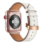 천연 가죽 + 나비형 로즈 골드 버클 교체용 시계줄, Apple Watch 시리즈 6 & SE & 5 & 4 40mm / 3 & 2 & 1 38mm용, Apple Watch 시리즈 7 41mm / 6 & SE & 5 & 4 40mm / 3 & 2 & 1 38mm용 로즈 골드 버클