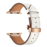 천연 가죽 + 나비형 로즈 골드 버클 교체용 시계줄, Apple Watch 시리즈 6 & SE & 5 & 4 40mm / 3 & 2 & 1 38mm용, Apple Watch 시리즈 7 41mm / 6 & SE & 5 & 4 40mm / 3 & 2 & 1 38mm용 로즈 골드 버클