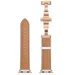 천연 가죽 + 나비형 로즈 골드 버클 교체용 시계줄, Apple Watch 시리즈 6 & SE & 5 & 4 40mm / 3 & 2 & 1 38mm용, Apple Watch 시리즈 7 41mm / 6 & SE & 5 & 4 40mm / 3 & 2 & 1 38mm용 로즈 골드 버클