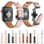 천연 가죽 + 나비형 로즈 골드 버클 교체용 시계줄, Apple Watch 시리즈 6 & SE & 5 & 4 40mm / 3 & 2 & 1 38mm용, Apple Watch 시리즈 7 41mm / 6 & SE & 5 & 4 40mm / 3 & 2 & 1 38mm용 로즈 골드 버클