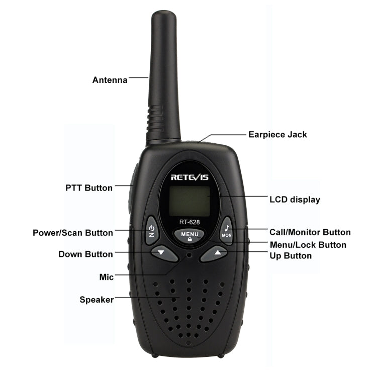 1쌍 RETEVIS RT628 0.5W 미국 주파수 462.550-467.7125MHz 22채널 휴대용 어린이 워키토키, RT628(검정), RT628(흰색), RT628(빨강)