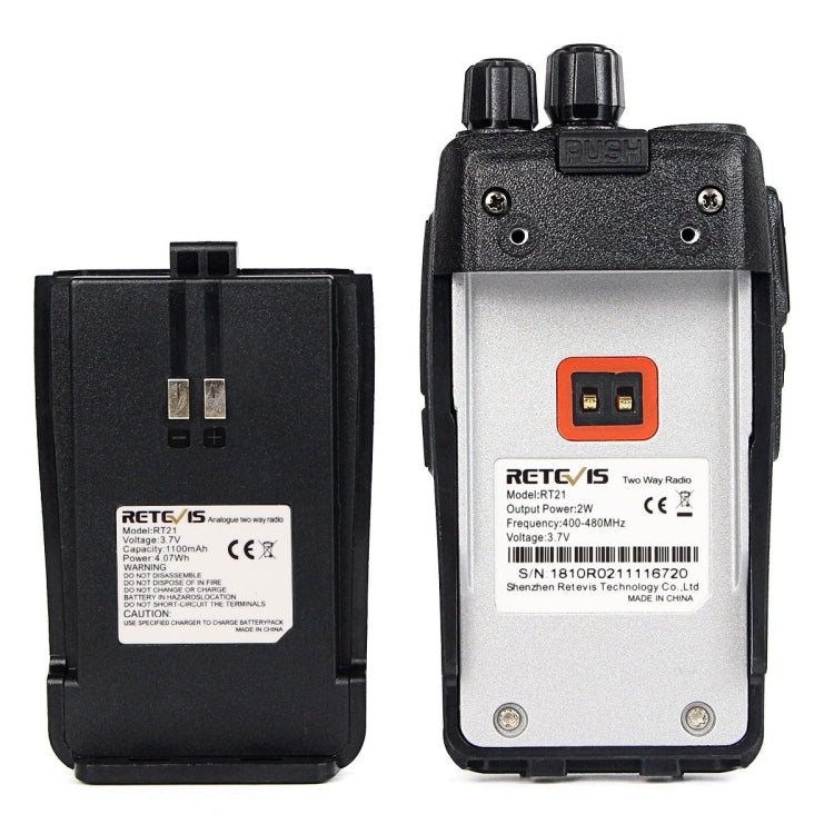 1쌍 RETEVIS RT21 2.5W 미국 주파수 400-480MHz 16채널 휴대용 워키토키, 미국 플러그, RT21 미국 플러그
