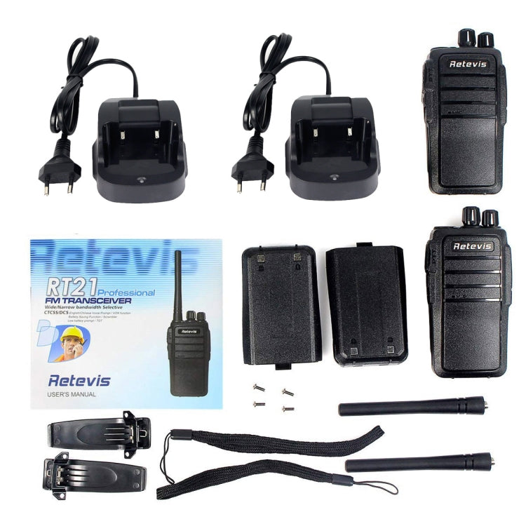 1쌍 RETEVIS RT21 2.5W 미국 주파수 400-480MHz 16채널 휴대용 워키토키, 미국 플러그, RT21 미국 플러그