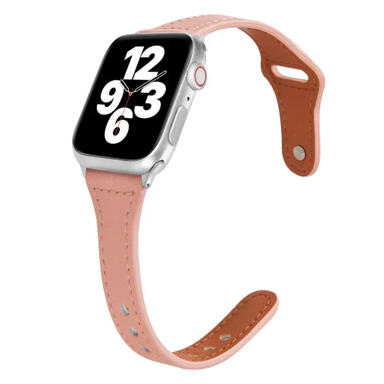 범용 T자형 얇은 역방향 버클 가죽 시계줄, Apple Watch Ultra 49mm / 시리즈 8&7 45mm / SE 2&6&SE&5&4 44mm / 3&2&1 42mm용, Apple Watch 시리즈 8&7 41mm / SE 2&6&SE&5&4 40mm / 3&2&1 38mm용