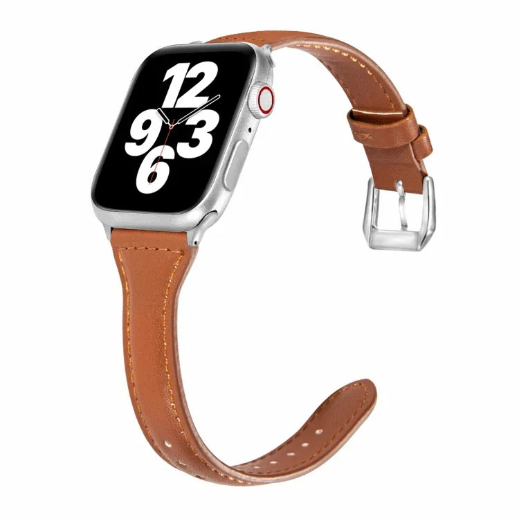 Universal T-shaped Thin Leather Watch Strap, For Apple Watch Series 7 45mm / 6 & SE & 5 & 4 44mm / 3 & 2 & 1 42mm, For Apple Watch Series 7 41mm / 6 & SE & 5 & 4 40mm / 3 & 2 & 1 38mm                                                                     ...