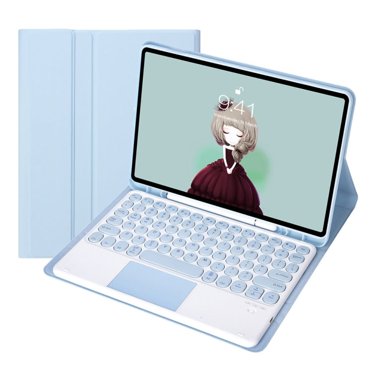 iPad Air 11 2024 / 2025 / Air 4 10.9 2020 / Air 5 10.9 2022용 분리형 캔디 컬러 스킨 느낌 텍스처 라운드 키캡 블루투스 키보드 가죽 케이스, 터치 컨트롤 포함 (퍼플), iPad 10.2 2020 & 2019 / Air 2019 / Pro 10.5인치용
