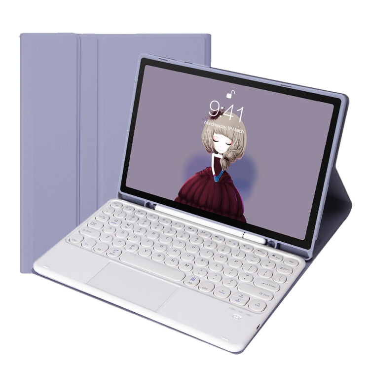 iPad Air 11 2024 / 2025 / Air 4 10.9 2020 / Air 5 10.9 2022용 분리형 캔디 컬러 스킨 느낌 텍스처 라운드 키캡 블루투스 키보드 가죽 케이스, 터치 컨트롤 포함 (퍼플), iPad 10.2 2020 & 2019 / Air 2019 / Pro 10.5인치용