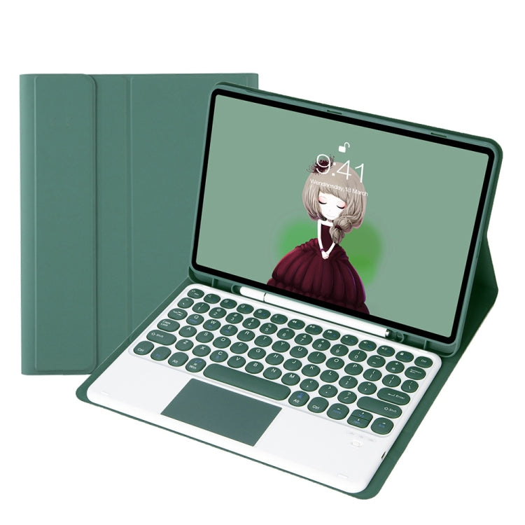 iPad Air 11 2024 / 2025 / Air 4 10.9 2020 / Air 5 10.9 2022용 분리형 캔디 컬러 스킨 느낌 텍스처 라운드 키캡 블루투스 키보드 가죽 케이스, 터치 컨트롤 포함 (퍼플), iPad 10.2 2020 & 2019 / Air 2019 / Pro 10.5인치용