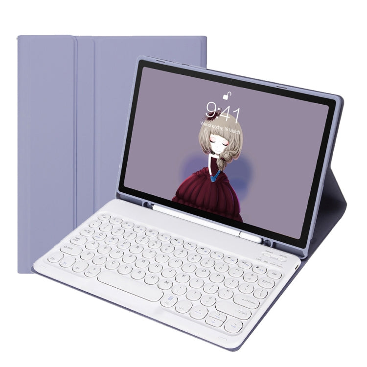 iPad Air 4 2020 / Air 5 2022 / Pro 11인치 2022 / 2021 / 2020 / 2018용 분리형 캔디 컬러 스킨 느낌 텍스처 라운드 키캡 블루투스 키보드 가죽 케이스 (화이트 아이스), iPad Air 11 2024 / 2025 / Air 2020 10.9인치용
