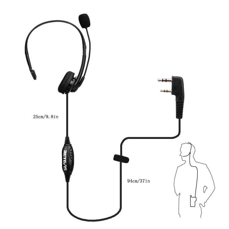 RETEVIS TK 2핀 PTT 헤드폰 마이크 H-777 / RT-5R / RT-5RV / RT-B6용, TK