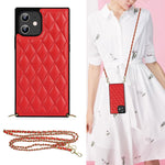 Elegant Rhombic Pattern Microfiber Leather +TPU Shockproof Case with Crossbody Strap Chain, For iPhone 12 mini, For iPhone 12 / 12 Pro, For iPhone 12 Pro Max