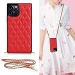 Elegant Rhombic Pattern Microfiber Leather +TPU Shockproof Case with Crossbody Strap Chain, For iPhone 12 mini, For iPhone 12 / 12 Pro, For iPhone 12 Pro Max