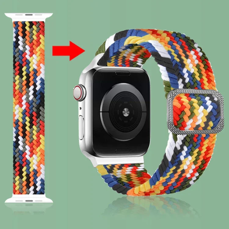 버클 브레이디드 엘라스틱 스트랩 시계 밴드, Apple Watch 시리즈 9&8&7 41mm / SE 3&SE 2&6&SE&5&4 40mm / 3&2&1 38mm(무지개 색상), Apple Watch 시리즈 7 45mm / 6 & SE & 5 & 4 44mm / 3 & 2 & 1 42mm용