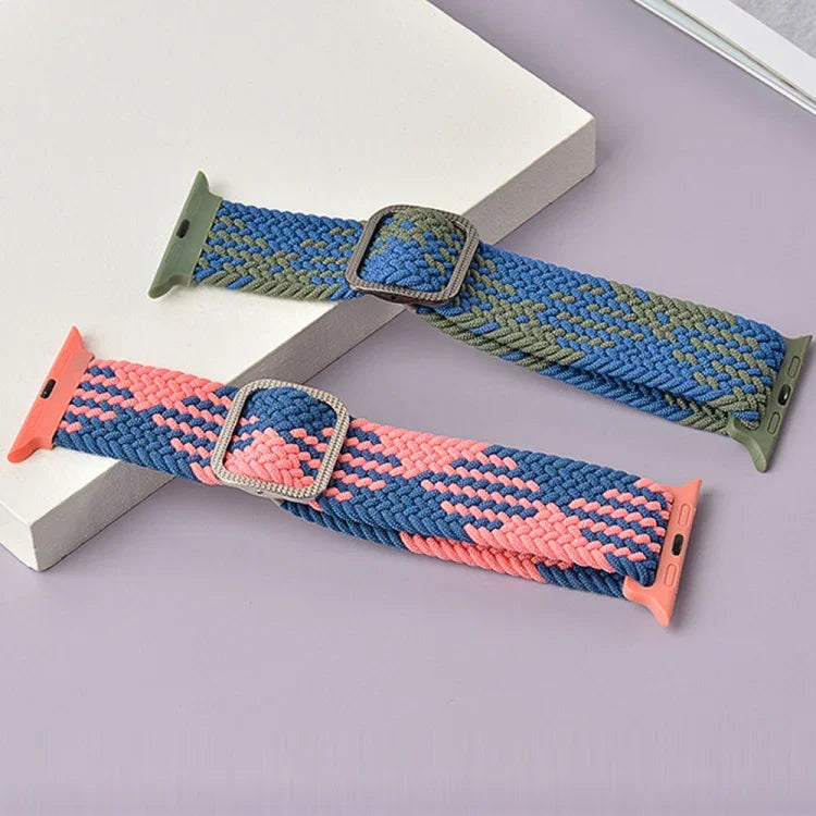 버클 브레이디드 엘라스틱 스트랩 시계 밴드, Apple Watch 시리즈 9&8&7 41mm / SE 3&SE 2&6&SE&5&4 40mm / 3&2&1 38mm(무지개 색상), Apple Watch 시리즈 7 45mm / 6 & SE & 5 & 4 44mm / 3 & 2 & 1 42mm용