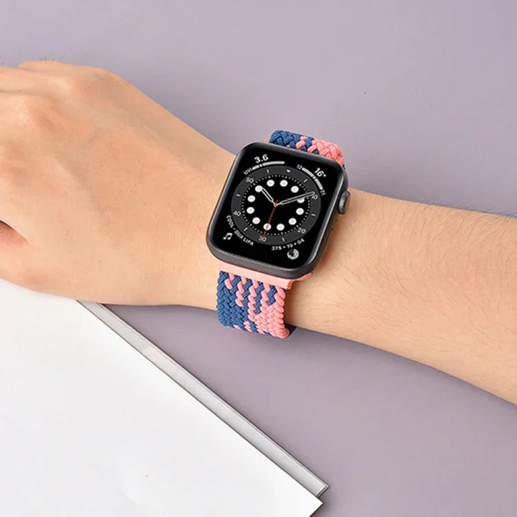버클 브레이디드 엘라스틱 스트랩 시계 밴드, Apple Watch 시리즈 9&8&7 41mm / SE 3&SE 2&6&SE&5&4 40mm / 3&2&1 38mm(무지개 색상), Apple Watch 시리즈 7 45mm / 6 & SE & 5 & 4 44mm / 3 & 2 & 1 42mm용