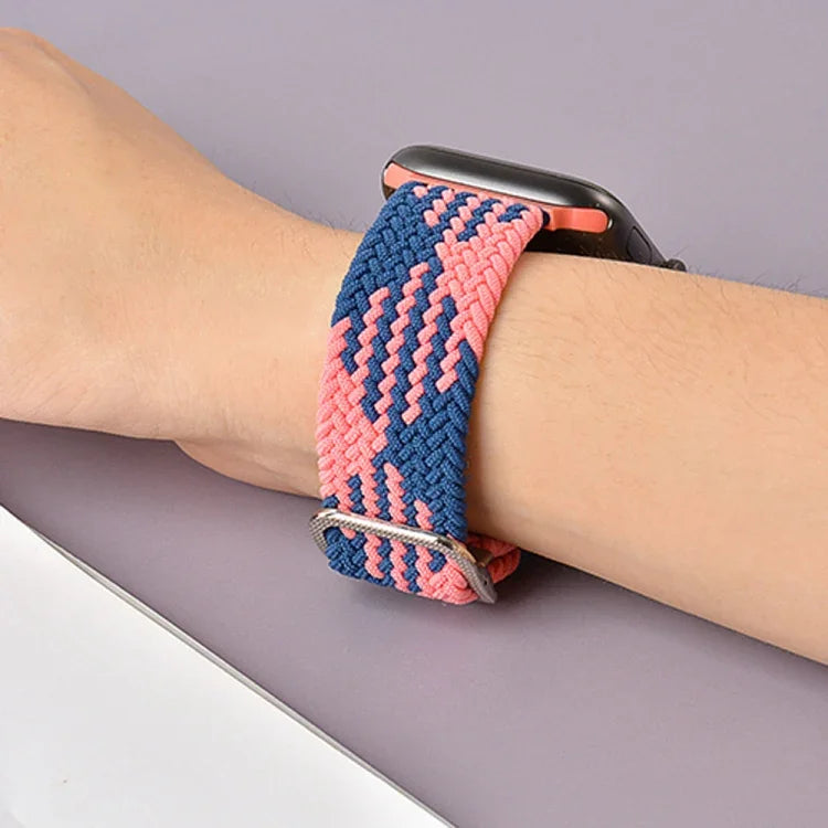 버클 브레이디드 엘라스틱 스트랩 시계 밴드, Apple Watch 시리즈 9&8&7 41mm / SE 3&SE 2&6&SE&5&4 40mm / 3&2&1 38mm(무지개 색상), Apple Watch 시리즈 7 45mm / 6 & SE & 5 & 4 44mm / 3 & 2 & 1 42mm용