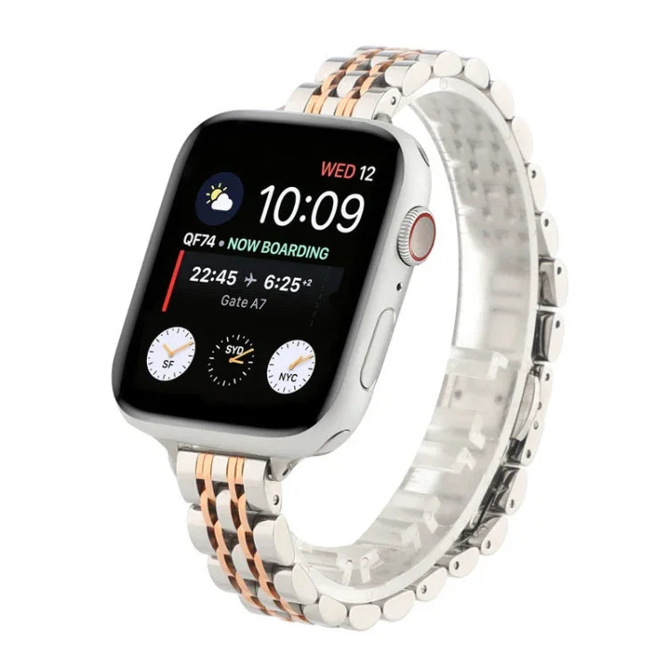 작은 허리 7구 스테인리스 스틸 스트랩 시계 밴드, Apple Watch 시리즈 6 & SE &용, Apple Watch 시리즈 7 45mm / 6 & SE & 5 & 4 44mm / 3 & 2 & 1 42mm용, Apple Watch 시리즈 8&7 41mm / SE 2&6&SE&5&4 40mm / 3&2&1 38mm용