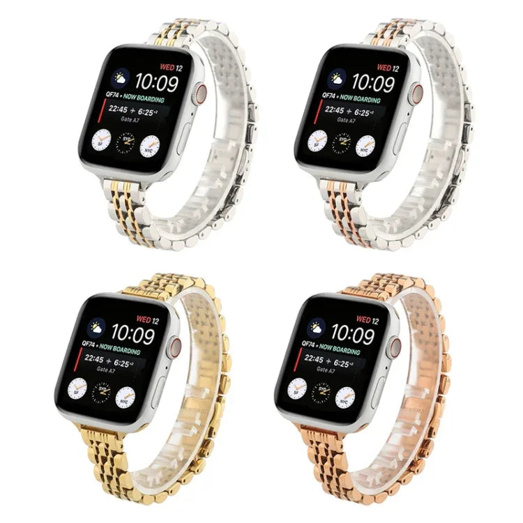 작은 허리 7구 스테인리스 스틸 스트랩 시계 밴드, Apple Watch 시리즈 6 & SE &용, Apple Watch 시리즈 7 45mm / 6 & SE & 5 & 4 44mm / 3 & 2 & 1 42mm용, Apple Watch 시리즈 8&7 41mm / SE 2&6&SE&5&4 40mm / 3&2&1 38mm용