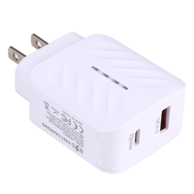 LZ-822A+C PD 20W USB-C / Type-C + QC 3.0 USB 고속 여행용 충전기, US 플러그, EU 플러그
